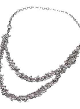 金属球叠戴流苏双层月牙项链女