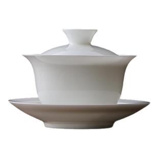 薄胎白瓷三才盖碗 大撇口不烫手 德化陶瓷茶具泡茶盖碗三件套