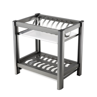 厨房碗碟沥水架太空铝碗架家用双层放晾碗筷架台面刀具碗盘收纳架