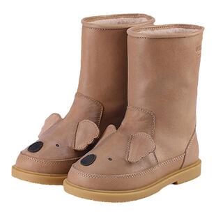 Donsje荷兰考拉款儿童加绒皮靴男童羊毛真皮马丁靴女宝户外防滑靴