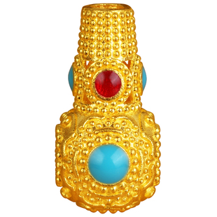 古法黄金一体烤漆三通佛塔转运珠足金999文玩长手串顶珠配件男女