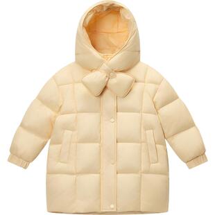 鸭鸭带围脖儿童羽绒服女款女童新年2026年新款马年中长款冬季外套