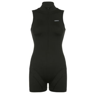 H家欧美女装 未来主义机能分割小高领拉链连体短裤运动健身休闲裤