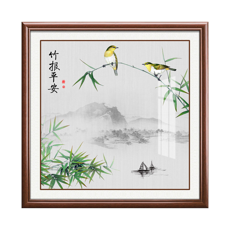 竹报平安玄关过道实木中式风水画