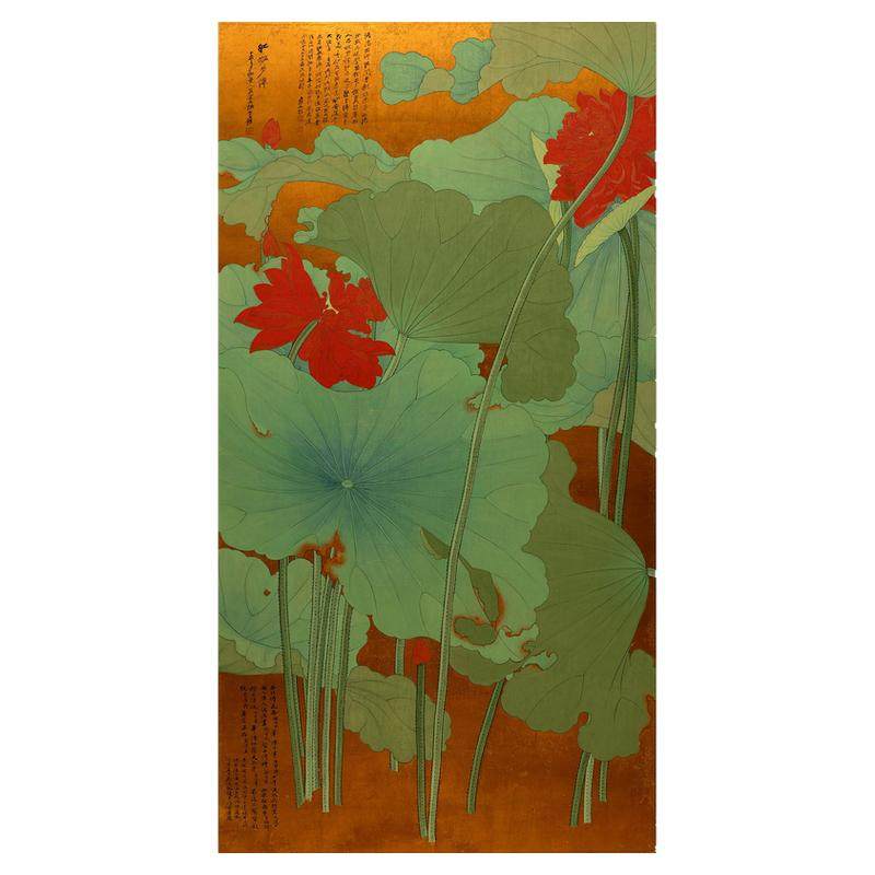 张大千荷花图名家工笔花卉国画