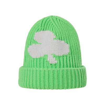 LEDIM WANG酸性绿提花针织帽女2025秋冬新款宽松厚款保暖冷帽