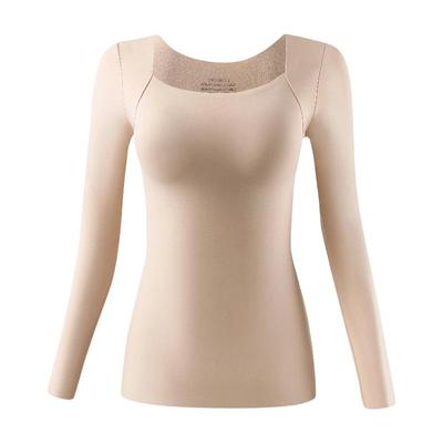 猫人保暖内衣女带胸垫打底衫