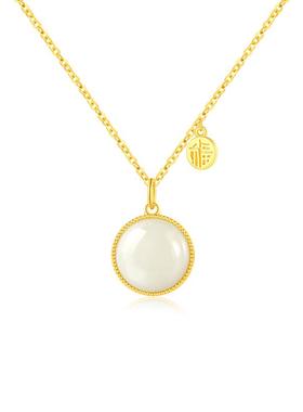 玉匠世家新中式简约圆形和田玉项链女款925银锁骨链送闺蜜饰品