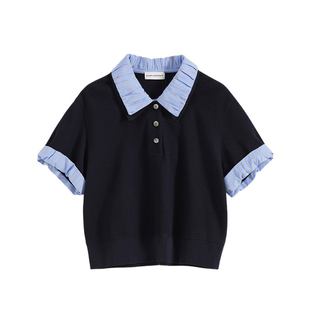 SHORT SENTENCE短句 撞色拼布褶皱假两件POLO衫女 YOUNGC买手店