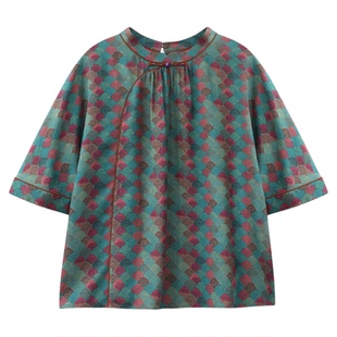 萧娘【云山行】红云纱桑蚕丝女上衣新中式立领国风上衣5506夏套装