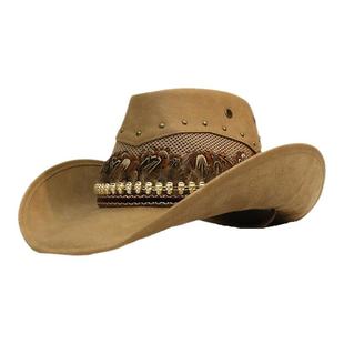 男女骷髅头山鸡毛牛皮带优质皮革大檐骑马西部帽牛仔帽遮太阳帽子