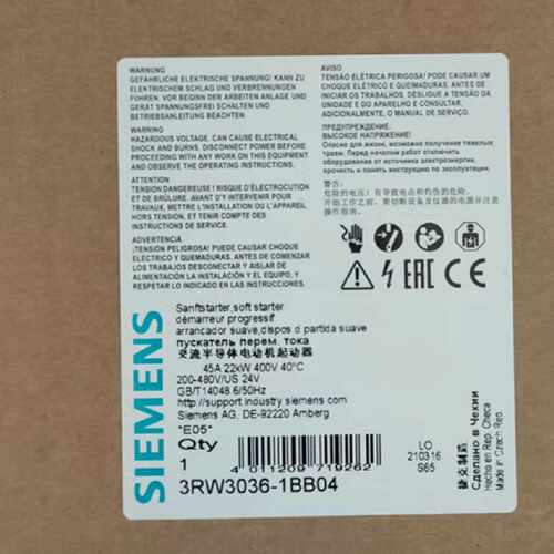 议价议价西门子SIRIUS软启动器3RW4024-1BB14 22A 380V电机控制