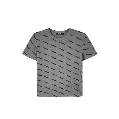 U/TI灰色植绒满版短款T恤女装 百搭简约短袖上衣尤缇2025秋季新款