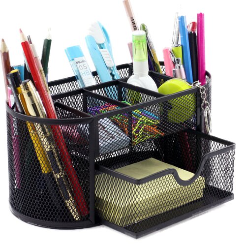 得力多功能笔筒金属铁网组合笔盒收纳盒大容量学生用笔架创意时尚简约韩国小清新桌面摆件网纹笔座办公用品