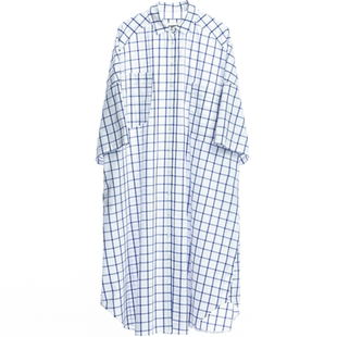 方寸原创设计日韩森系千鸟格中袖衬衫连衣裙女宽松文艺大码长衬衣