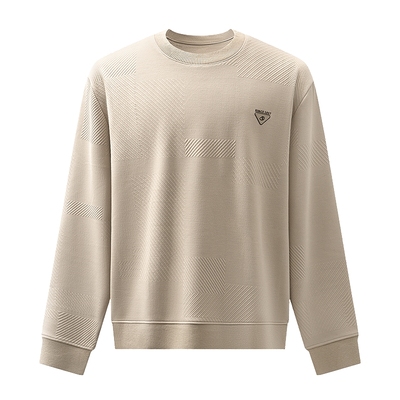 红豆加绒保暖卫衣男25冬季新品纯色圆领套头烫标肌理男款