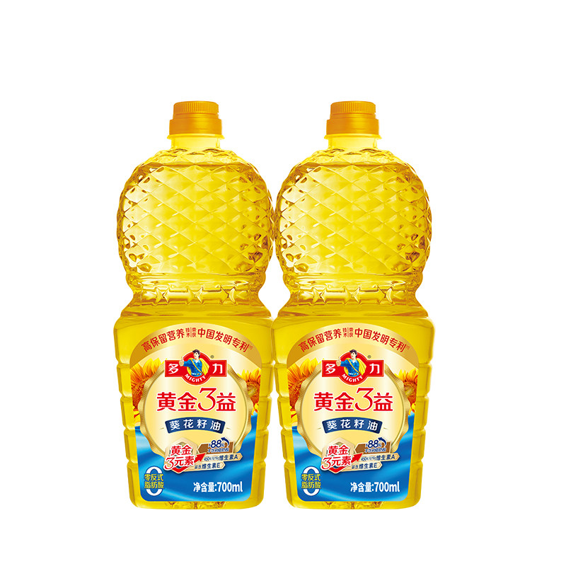 【百亿补贴】多力黄金3益葵花籽油700ml*2家用食用油低油烟尝鲜装