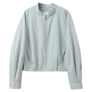 三彩2026春季新款立领外套休闲夹克拉链开衫上衣短款宽松简约M