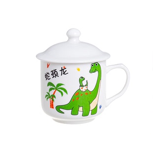 小容量190ml耐高温陶瓷带盖喝水杯可爱幼儿童恐龙太空人迷你杯