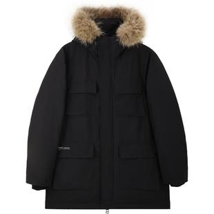 MB MindBridge2025年连帽羽绒服男女同款中长款冬毛领工装夹克