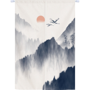 中式门帘隔断帘水墨山水画客厅书房卫生间布艺帘装饰半帘书柜防尘