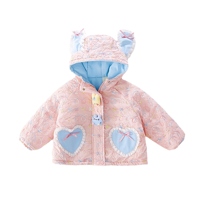 女宝宝冬装洋气蕾丝桃心加厚外套