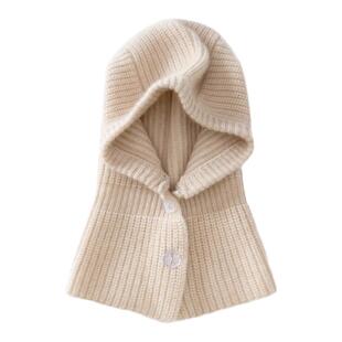儿童100%纯山羊绒帽子男女围脖一体护耳保暖针织帽休闲百搭毛线帽