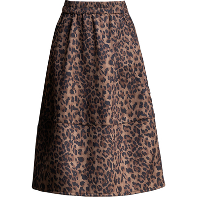 2026新款豹纹花苞半身裙女秋冬中长高腰显瘦复古提花灯笼a字裙子