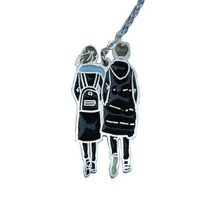 定做S925银定制儿童涂鸦珐琅项链宝宝手绘画来图订制吊坠创意礼物