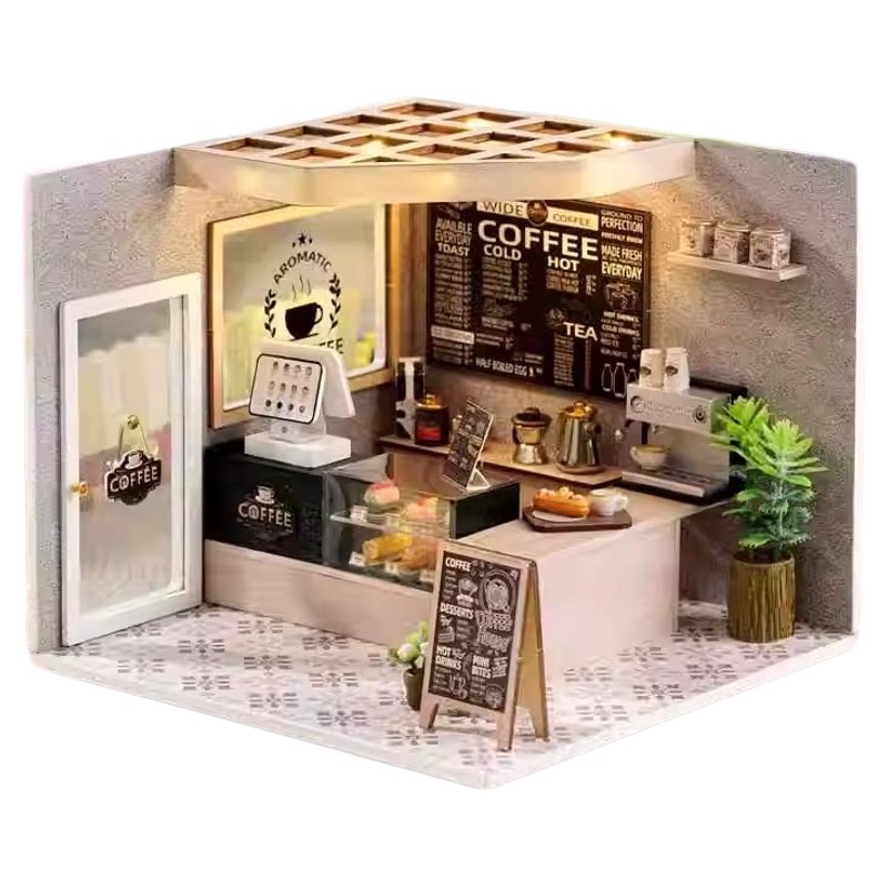 悠然咖啡店diy小屋手工拼装木制模型微缩3d立体拼图男生日礼物女