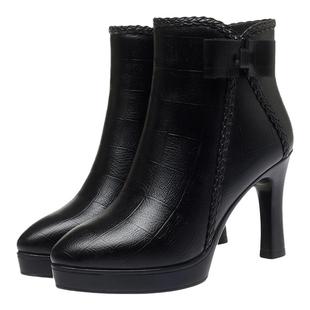 时装靴秋冬真皮高跟短靴女防水台细跟短筒女靴子加绒女式中年皮靴