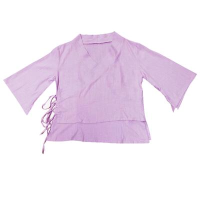 五分袖棉麻汉服通勤纯色系带上衣