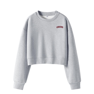 真维斯灰色短款卫衣外套女2025新款小个子冬季加绒保暖圆领上衣A