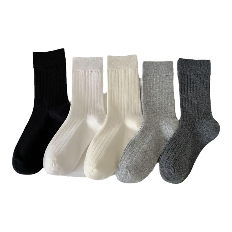 诸暨袜子纯色竖条橡筋中筒女袜 外贸跨境堆堆女士潮袜socks