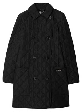 自营BURBERRY博柏利女士字母印花翻领双排扣棉服