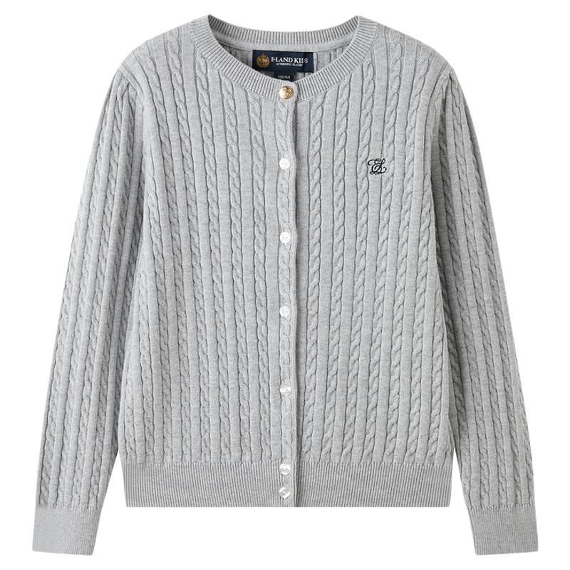 【100%棉】eland kids衣恋童装女童针织开衫26年春秋新品绞花毛衣