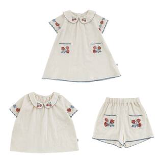 幼悠女童森系套装夏季新款纯棉草莓娃娃衫清凉短裤时尚百搭连衣裙