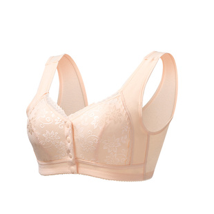 中老年人妈妈内衣大码前扣文胸无钢圈背心式妇女老人胸罩纯棉格子