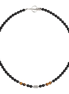 虎眼石串珠黑曜石项链