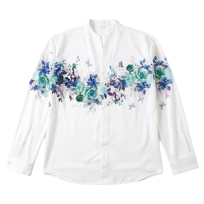 Printed V-neck slimming pullover shirt 印花v领显瘦套头衬衫男