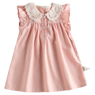 【新品】Oak Family夏季女宝宝天丝亚麻连衣裙小飞袖娃娃领公主裙