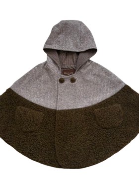 6Z Little现货意大利hello lupo FW25秋冬毛呢儿童连帽斗篷保暖