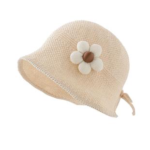 婴儿防晒帽子夏季女宝宝洋气轻薄镂空遮阳帽女童太阳帽韩版渔夫帽