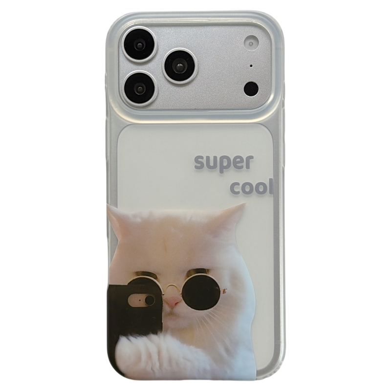 jze 趣味可爱墨镜猫咪小狗适用苹果17ProMax手机壳半透磨砂iphone16pro新款17男女15pro韩风14全包防摔手机套