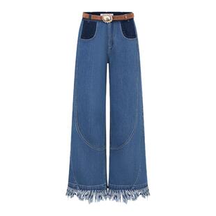 ORA GENESIS2025年冬季新品时尚撞色流苏牛仔长裤女