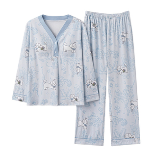 月子服孕妇睡衣春秋季自带胸垫产后产妇女薄款套头纯棉家居服套装