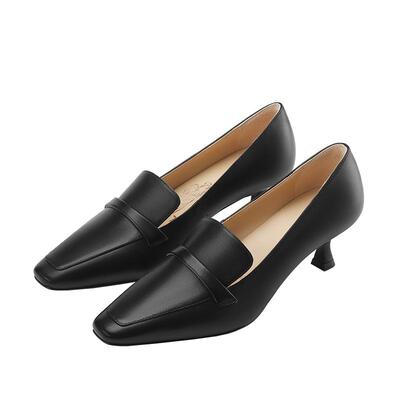 7or9方头高跟乐福鞋女粗跟不累脚2026新款高跟鞋气质单鞋竹炭奶冻