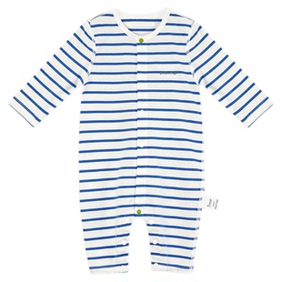 ArborTree 100%天然有机棉男女宝条纹前开连体衣爬服 柔软亲肤A类