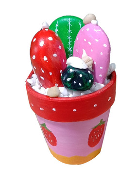 幼儿园亲子手绘石头画仙人掌盆栽