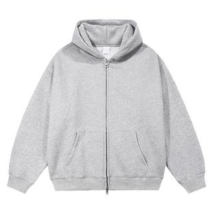 小尼力cleanfit纯色重磅加绒连帽卫衣拉链开衫外套男女休闲上衣